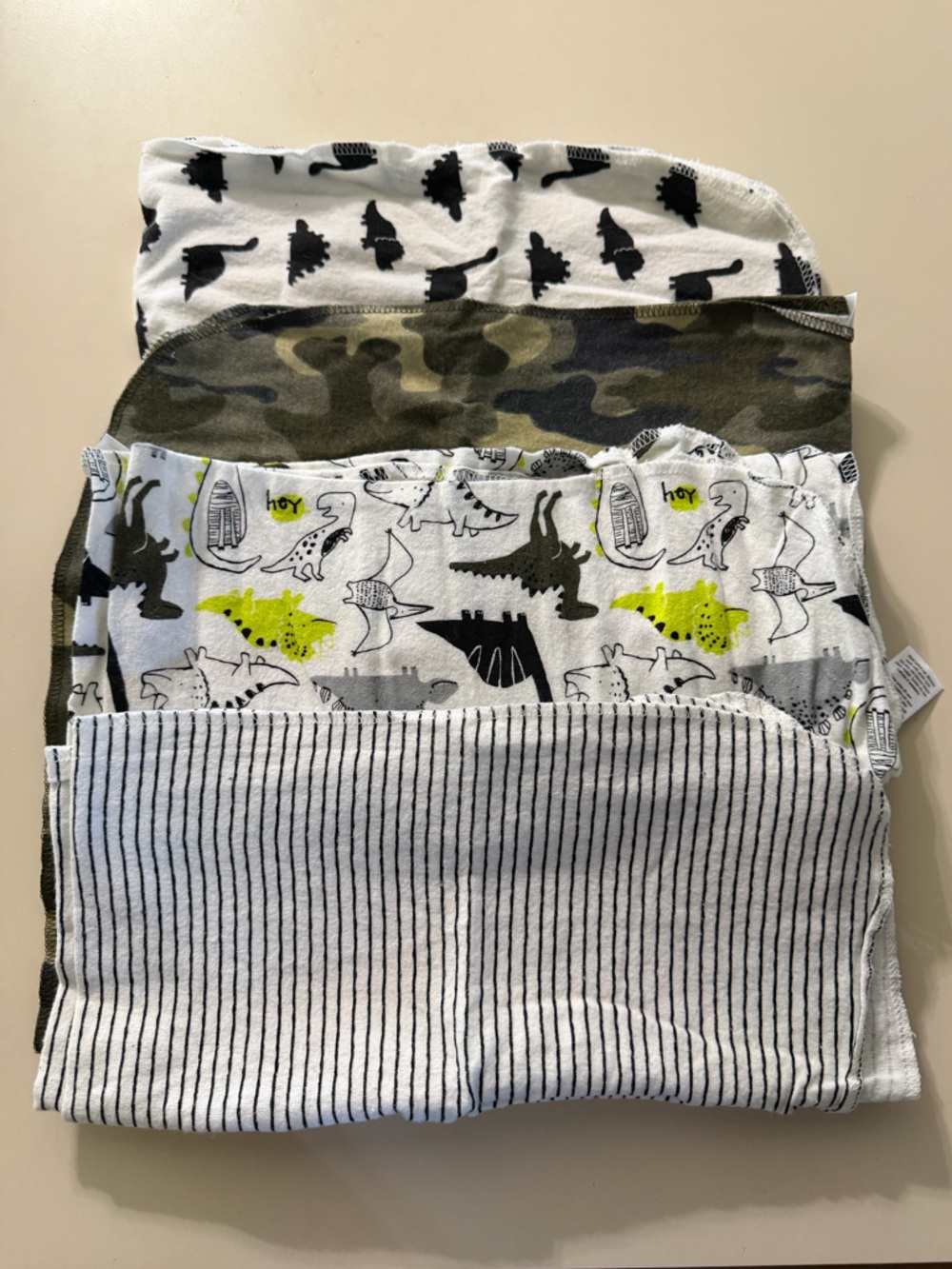 Baby Recieving/Swaddle Blanket Set - Neutral Dino, Camo & Stripe Prints